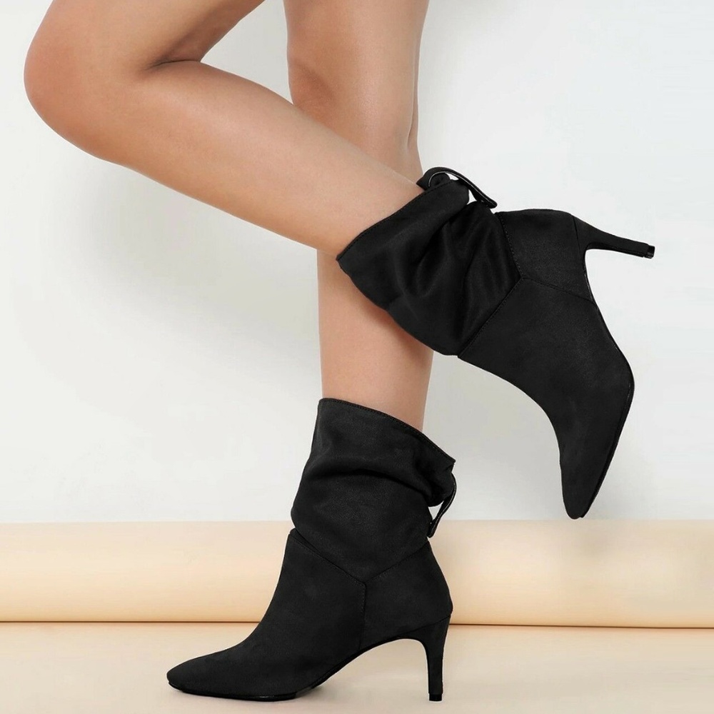 NEW🔥 Slouchy Pointed Toe Fold-Over Ankle Booties